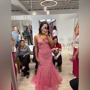 Ellie Wilde Pink Lace Prom Dress